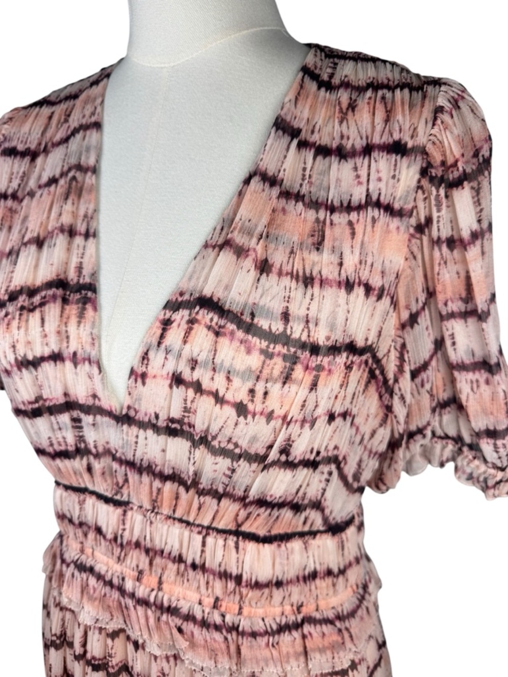 Ulla Johnson Elodie Silk Dress Blush Tie Dye Midi Puff Sleeve Size 8 - Picture 3 of 10
